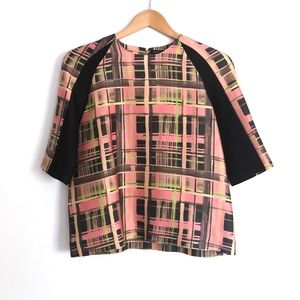 Marissa Webb Plaid Wool Silk Blouse Abstract Print